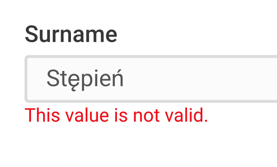 Surname. Stępień. This value is not valid.